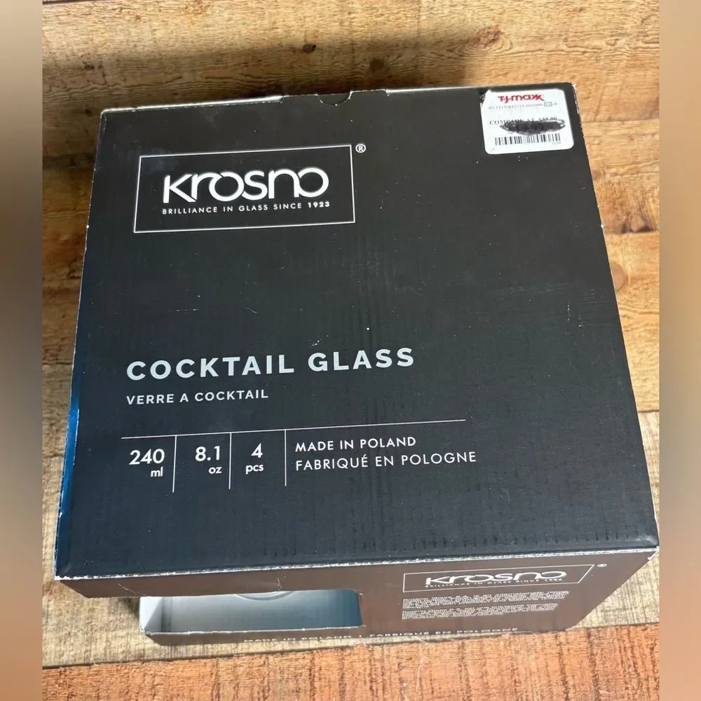 Cocktail Glasses Set of 4 Made in Poland by Krosno Brilliance In Glass 8.1 Oz